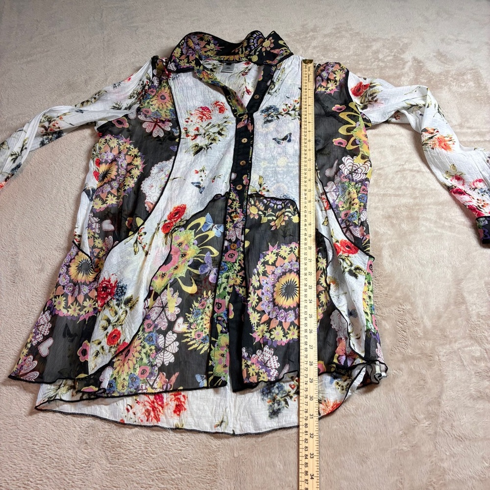 John Mark Boho Patchwork Floral Sheer Blouse Fall… - image 8